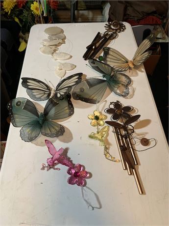 Wind Chime Lot - Butterflies - Fish - Sun - Flowers - Pink Hummingbird