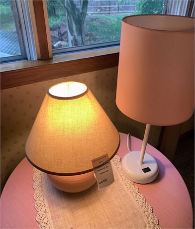 Art Pottery Table Lamp & LimeLights White Base/Pink Shade Lamp USB Charging Port