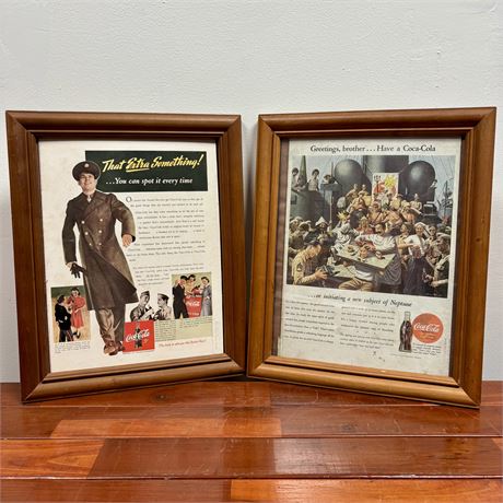 WWII Era Coca-Cola Framed Advertising