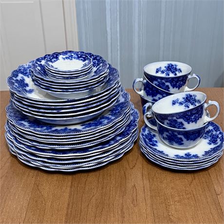 19th Century Grindley Osborne Flow Blue 6-Piece Service for Five