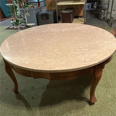 Large Round Vintage Marble Top Coffee Table - 37.5"D