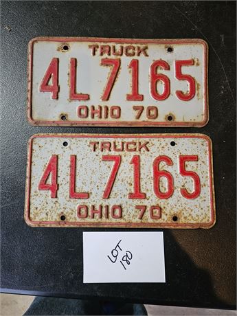 Vintage 1970 Ohio Truck License Plate Set