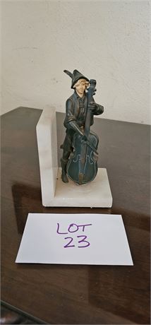 Antique Metalware Fontanini Cello Player Marble Base Bookend