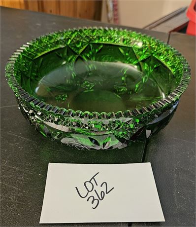 Vintage Green Glass EAPG Style Serving Bowl