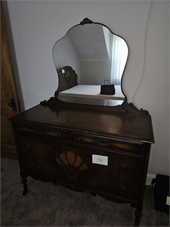 Antique Wood Dresser & Mirror