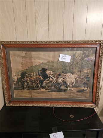 Antique Taber Prang "Horse Fair In Paris" Rosa Bonheur Color Print Early 1900's
