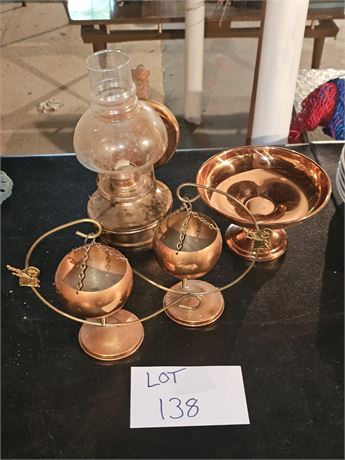 Mixed Copper Decor- Lantern, Footed Candy & More