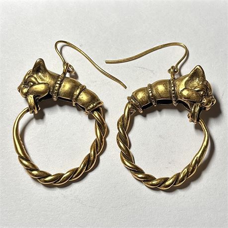 MMA Signed Big Cat Gold Tone Hoop Earrings