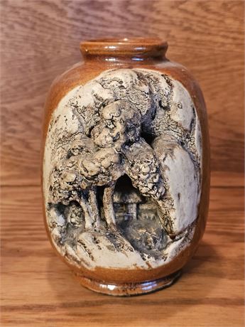 Vintage Japanese Banko Ware Carved Vase