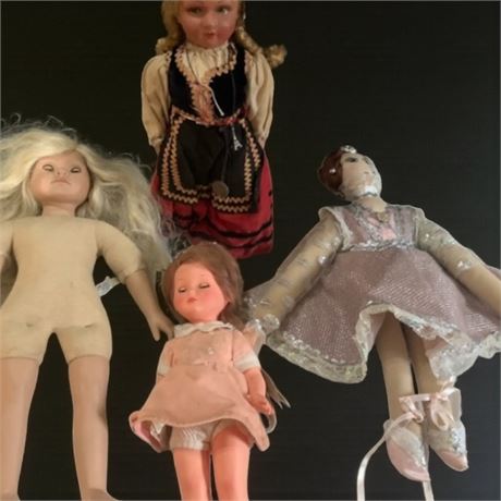 Vintage Doll Lot - European Folk Doll, Ballerina Doll, Baby Dolls