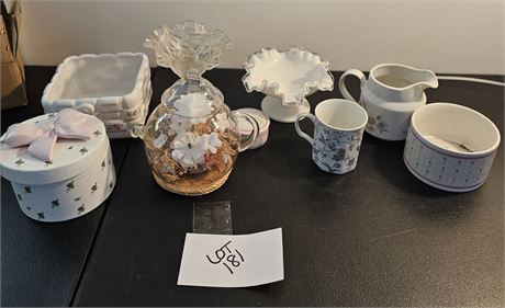 Mixed Glass & Ceramic Lot: Fenton SilverCrest, Pitcher & More