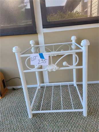 White Metal & Glass Top Side Table