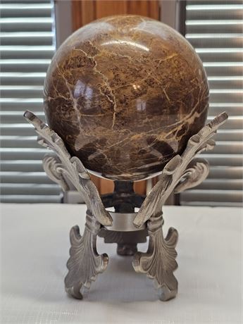 Agate Sunstone Sphere Orb with Metal Display Holder