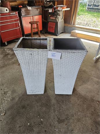 Matching White Wicker Tall Planters