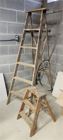 2-Wooden Ladders 6ft. & Werner Step Ladder