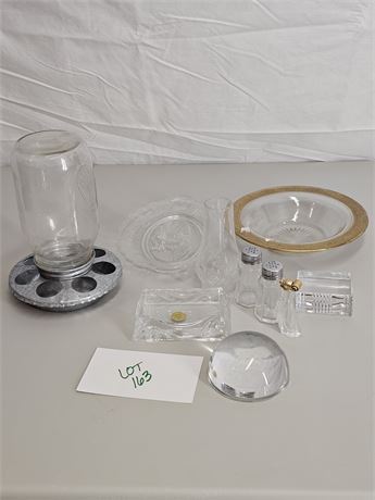 Mixed Decor Glass Lot:S&P Set / Bird Feeder / Paper Weights & More