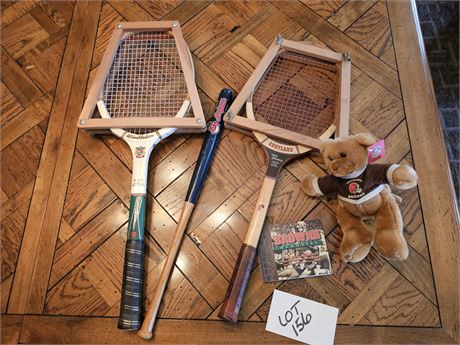 Mixed Sports Lot: Tennis Rackets / Browns Bear & More