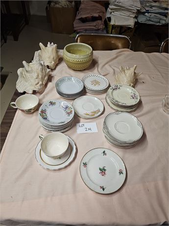 Mixed Tea Saucer Lot : Mixed Makers & Sizes + Conch Shells & More