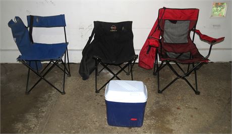 Folding Camp Chairs, Cooler