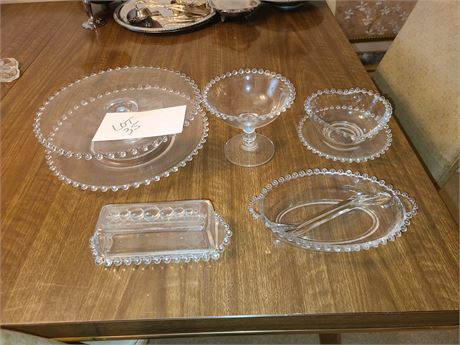 Imperial Candlewick Glass Lot: Footed Cake/Platter/Divided Server/Compote & More