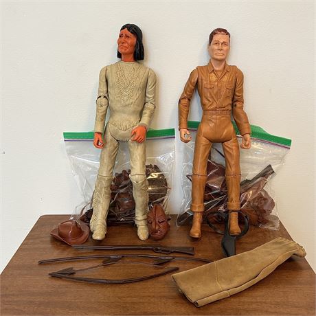 1960's MARX Johnny West and Geronimo 12" Action Figures + Accessories