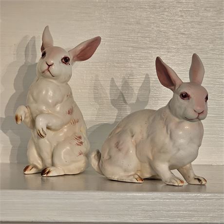 Lefton White Rabbit Figurines Set of 2