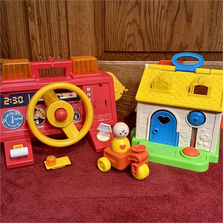 1980's Fisher Price Discovery Cottage Set and Fire Fighter Set Piece