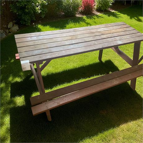 Vintage Wood Kids Picnic Table W/Attached Benches 48 x 36 x 21
