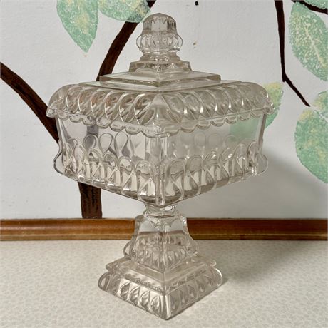 HUGE 1950's Westmoreland Glass Pedestal Wedding Box or Centerpiece - 13"H