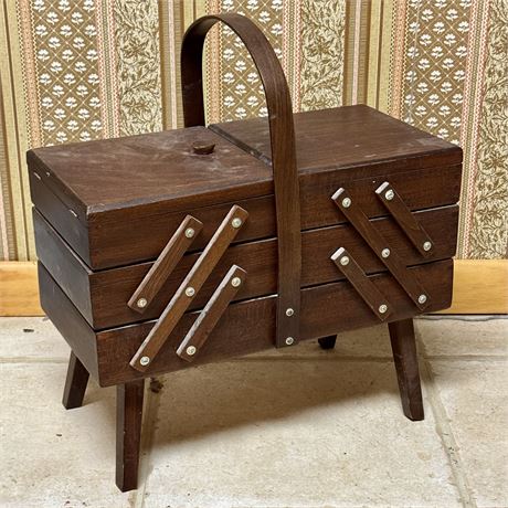 Accordian Style Wooden Sewing Box