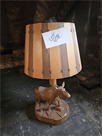 Vintage Wood Carved Moose Lamp
