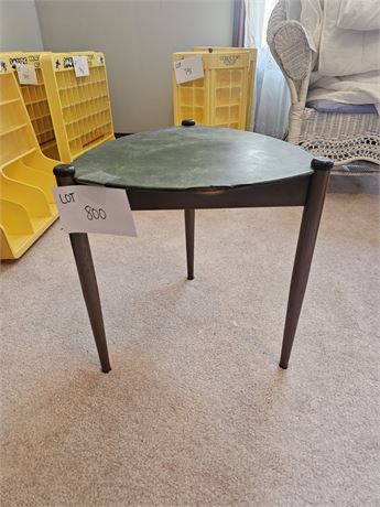 Mid-Century Modern "Guitar Pick" Stacking Accent Table with Green Faux Leather