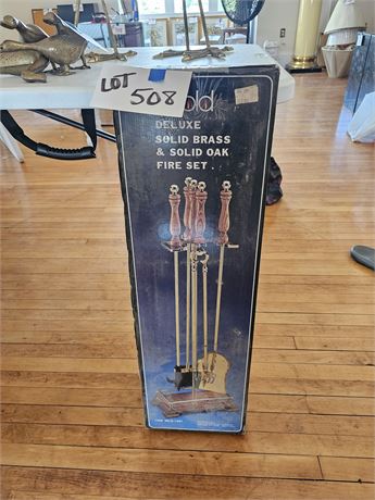 Argold Brass & Wood 5pc. Fireplace Tool Set