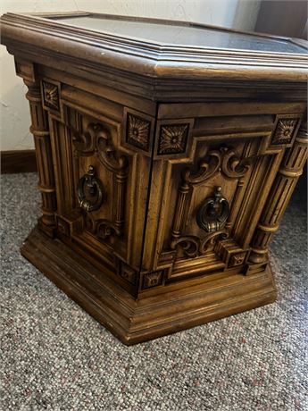 Vintage 2 door Octagon Side table glass top