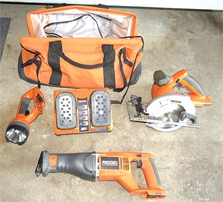Rigid Cordless Circular Saw, Flashlight, Reciprocating Saw