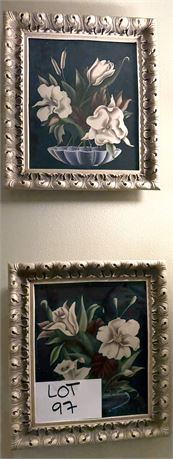 Vintage Turner 1950s Floral Framed Print Artwork Set Of 2