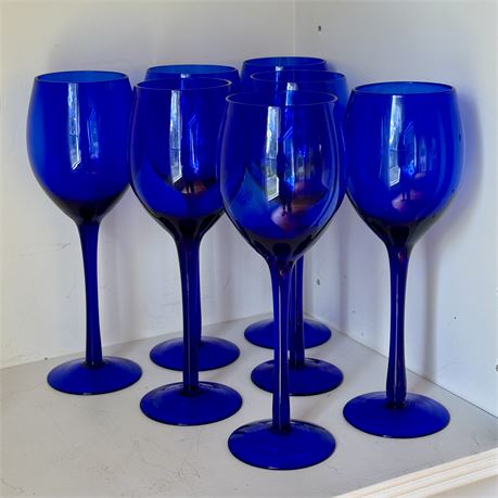 Cobalt Blue Glass Stemware Set of 7 - 8.5"T