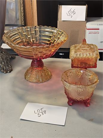 Vintage Amberina Glass Fruit Bowl & More - Sizes Vary