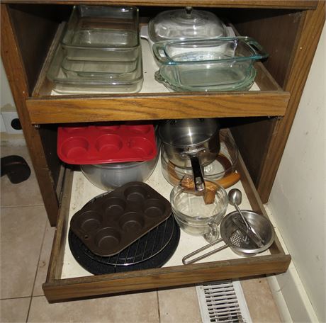 Kitchen Cabinet Cleanout: Casserole Dishes, Pans, Pots, Etc