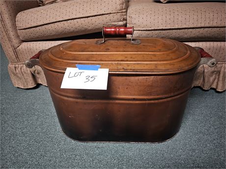 Antique Revere Double Handle Lidded Copper Tub-Kettle