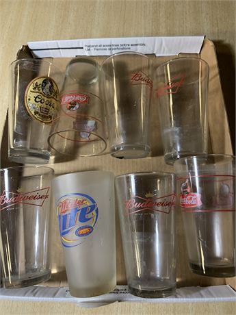 Pilsner Beer Glasses - Miller Lite, Coors Brewing Company, Budweiser Set of 8