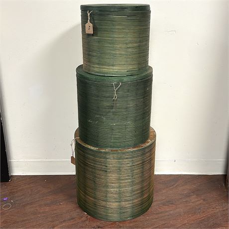 Set of 3 Wrapped Pencil Reed Bamboo Nesting Storage Boxes Decor - 15.5 x 16.5"