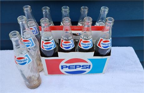 1977 Pepsi-Cola -One Pint, Thick Clear Glass Money Back Bottles w/ Carrier Lot 1