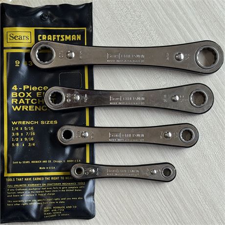 Vintage Sears Craftsman SAE Box End Ratchet Wrench 4pc Set 12pt 94367