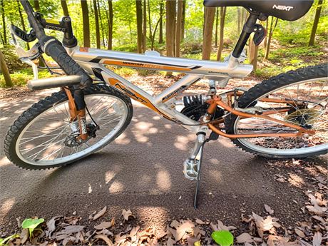 Orange & White Next Mountain Ridge 2X Dual Suspension Metal Frame Mountain Bike