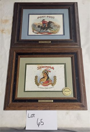 Stone Lithograph Cigar Box Label Framed Pony Post & Seminola