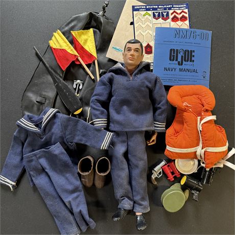 1967 GI Joe Navy Action Figure (Black hair/blue eyes) & Accessories