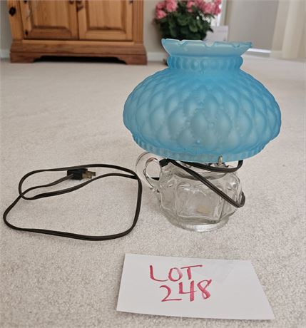 Electrified Oil Lamp w/ Blue Guilted Shade