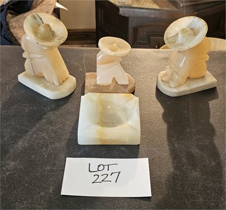 Vintage Onyx Stone Ashtray & Mexican Carved Bookends