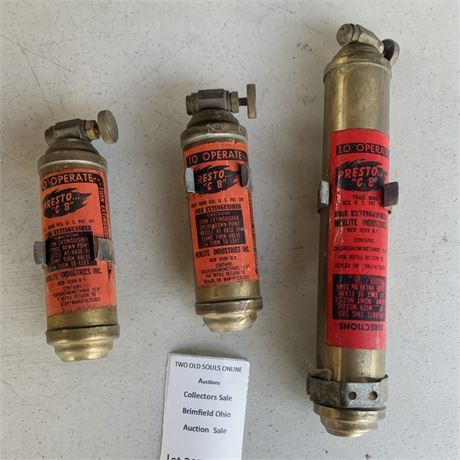Vintage Presto "C-B" Brass Fire Extinguishers By Merlite Industries Inc